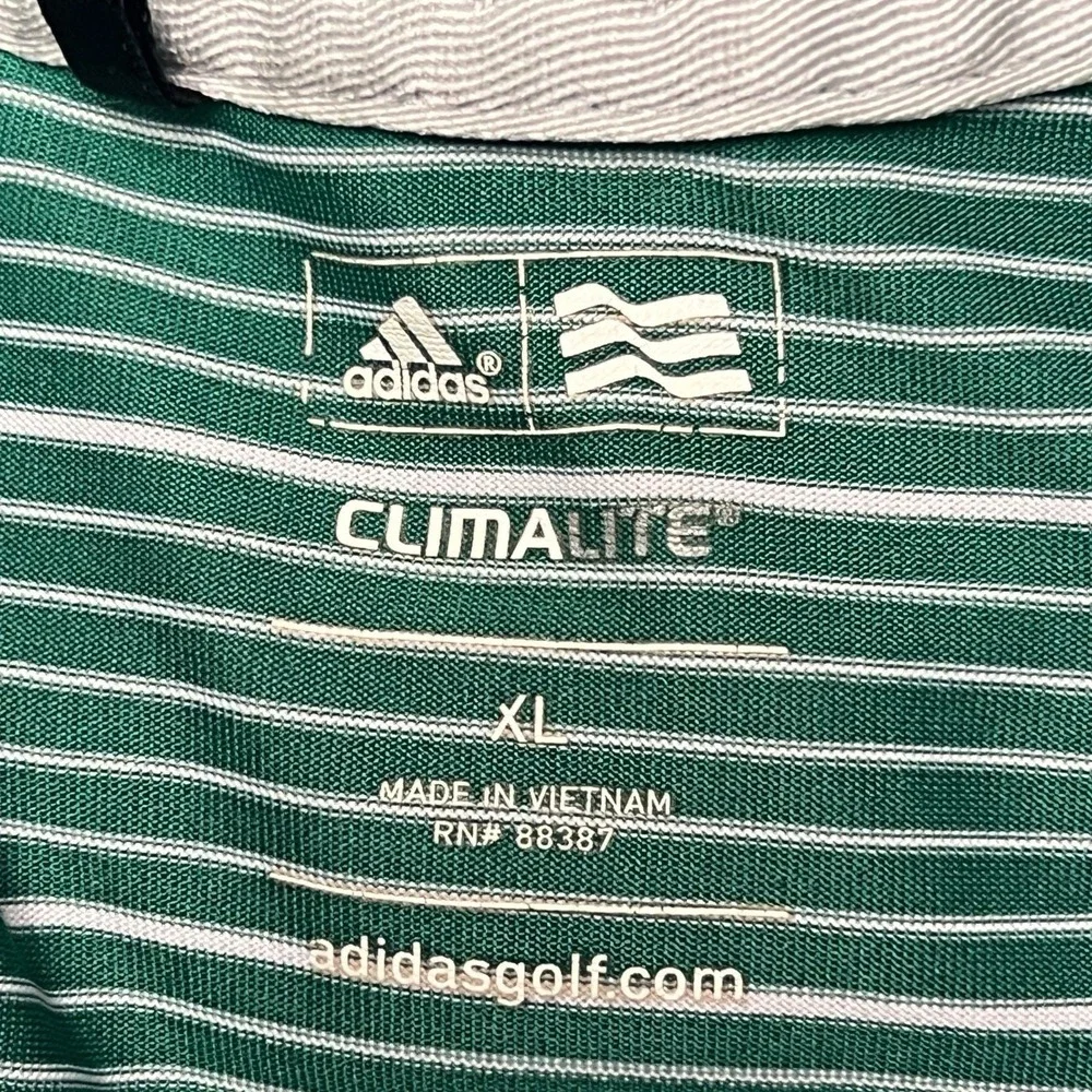 Adidas Golf‎ Shirt Men Size XL Green Striped Polo Climalite Embroidered Sporty